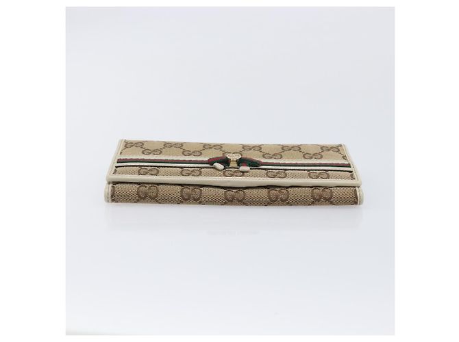 Cartera larga GUCCI GG Canvas Web Sherry Line Beige Gold Auth 205505V - vista 6