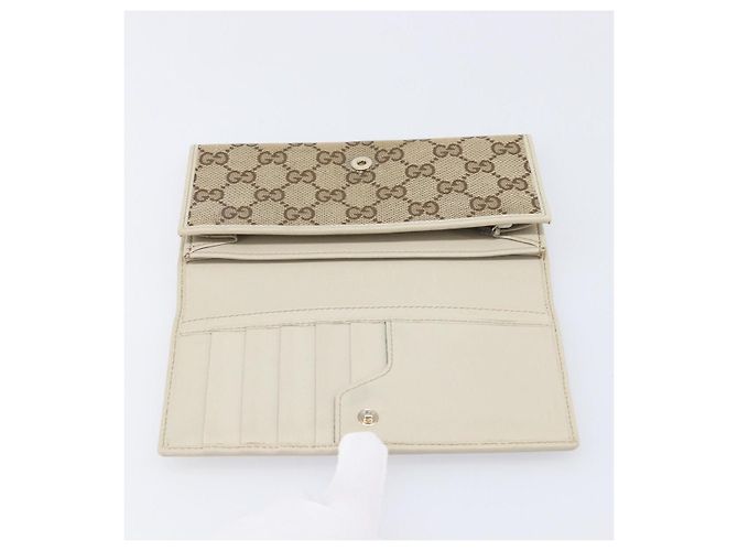 Cartera larga GUCCI GG Canvas Web Sherry Line Beige Gold Auth 205505V - vista 8