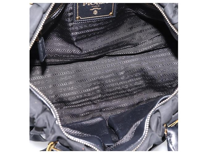 Bolso de mano fruncido PRADA Nylon 2way Negro Oro Auth BA16051A Dorado - vista 11