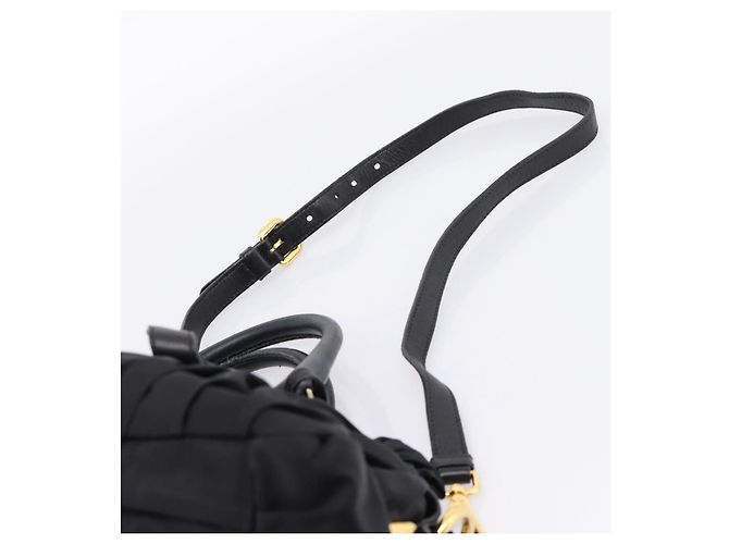 Bolso de mano fruncido PRADA Nylon 2way Negro Oro Auth BA16051A Dorado - vista 15