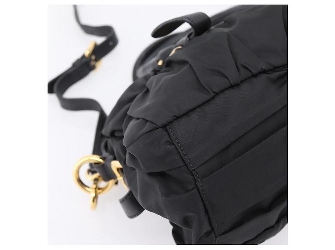 Bolso de mano fruncido PRADA Nylon 2way Negro Oro Auth BA16051A Dorado - vista 17