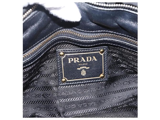 Bolso de mano fruncido PRADA Nylon 2way Negro Oro Auth BA16051A Dorado - vista 22