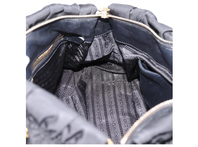 Bolso de mano fruncido PRADA Nylon 2way Negro Oro Auth BA16051A Dorado - vista 23