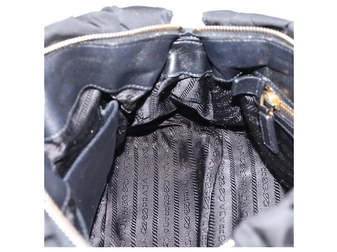 Bolso de mano fruncido PRADA Nylon 2way Negro Oro Auth BA16051A Dorado - vista 24