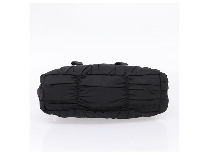 Bolso de mano fruncido PRADA Nylon 2way Negro Oro Auth BA16051A Dorado - vista 5