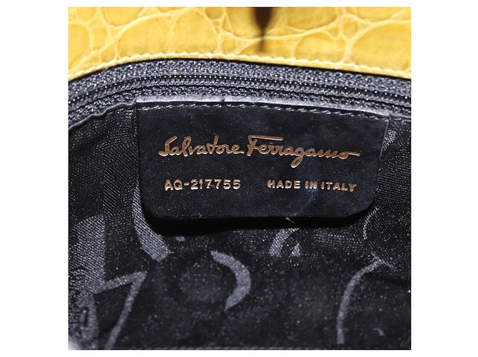 Borsa Salvatore Ferragamo in pelle goffrata coccodrillo 2way Verde Oro Auth 206415 - vista 12