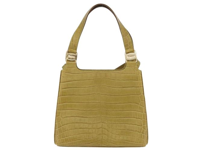 Borsa Salvatore Ferragamo in pelle goffrata coccodrillo 2way Verde Oro Auth 206415 - vista 13