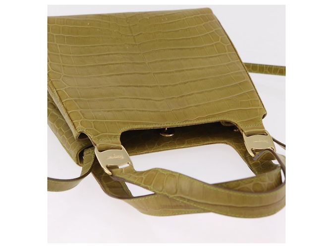 Borsa Salvatore Ferragamo in pelle goffrata coccodrillo 2way Verde Oro Auth 206415 - vista 14