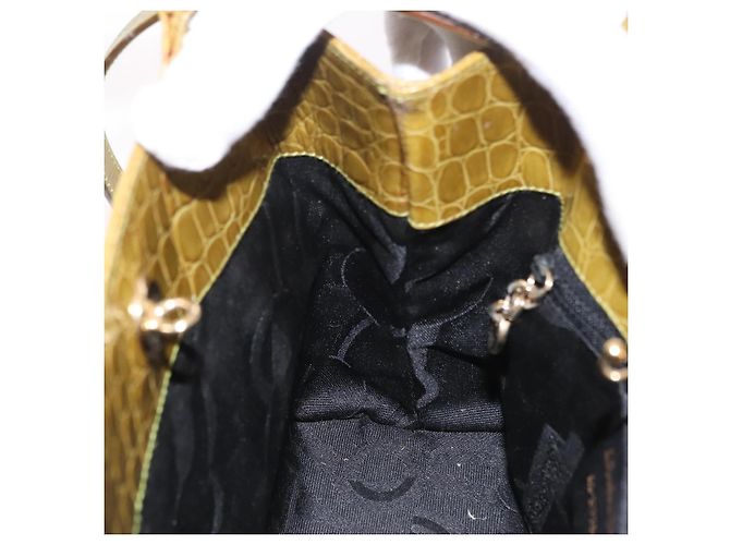 Borsa Salvatore Ferragamo in pelle goffrata coccodrillo 2way Verde Oro Auth 206415 - vista 25