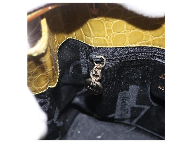 Borsa Salvatore Ferragamo in pelle goffrata coccodrillo 2way Verde Oro Auth 206415 - vista 26