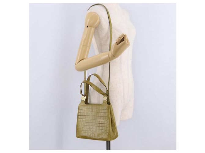 Borsa Salvatore Ferragamo in pelle goffrata coccodrillo 2way Verde Oro Auth 206415 - vista 28