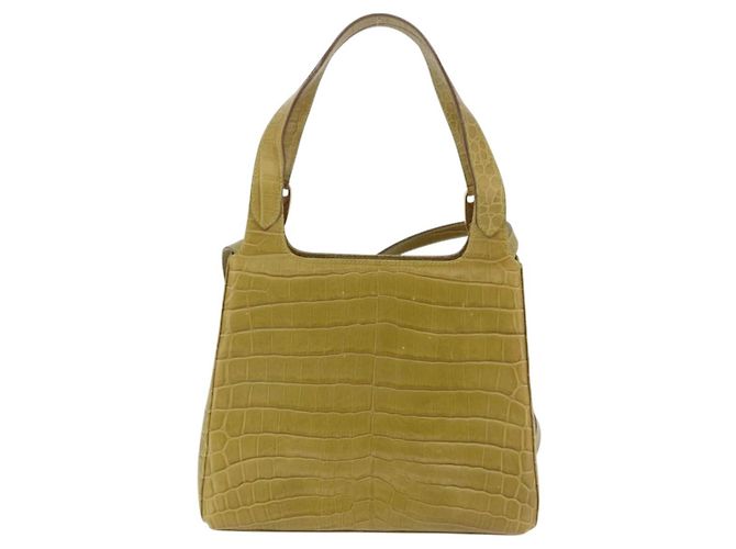 Borsa Salvatore Ferragamo in pelle goffrata coccodrillo 2way Verde Oro Auth 206415 - vista 3