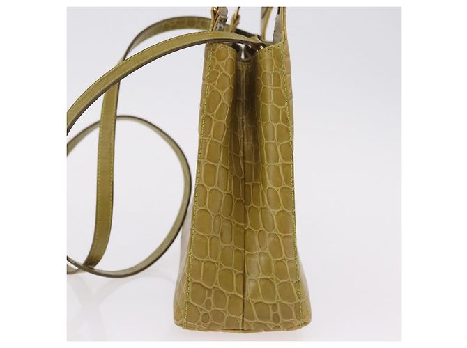 Borsa Salvatore Ferragamo in pelle goffrata coccodrillo 2way Verde Oro Auth 206415 - vista 5