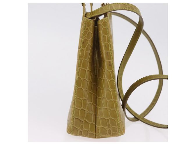 Borsa Salvatore Ferragamo in pelle goffrata coccodrillo 2way Verde Oro Auth 206415 - vista 6