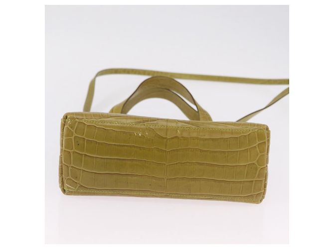 Borsa Salvatore Ferragamo in pelle goffrata coccodrillo 2way Verde Oro Auth 206415 - vista 8