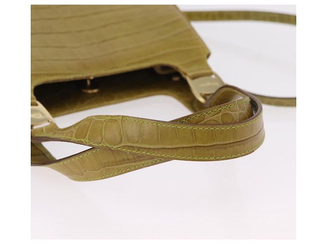 Borsa Salvatore Ferragamo in pelle goffrata coccodrillo 2way Verde Oro Auth 206415 - vista 9