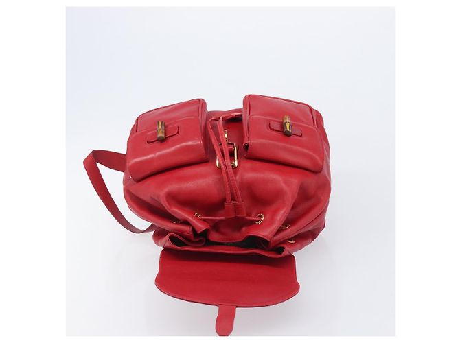 Zaino GUCCI Bamboo in pelle rosso e oro 003 2058 0016 Auth ep16261 D'oro - vista 10
