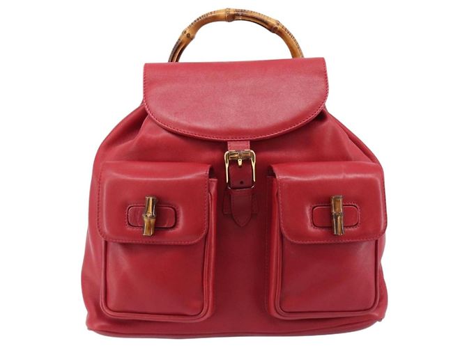 Zaino GUCCI Bamboo in pelle rosso e oro 003 2058 0016 Auth ep16261 D'oro - vista 13