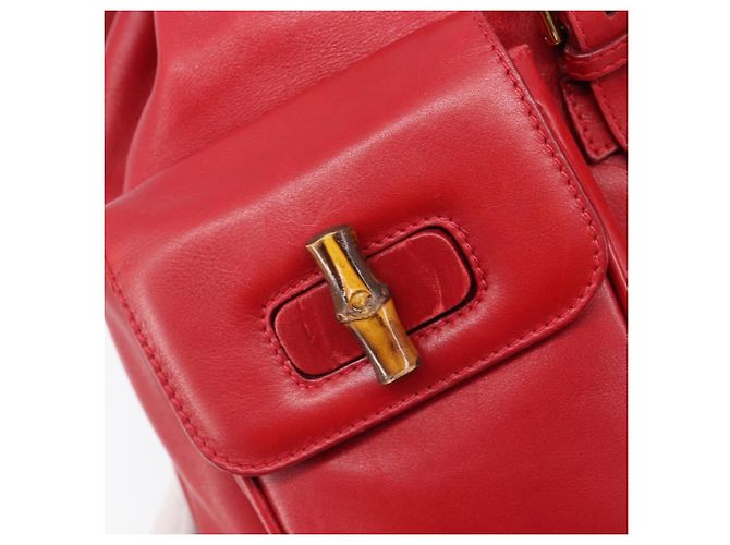 Zaino GUCCI Bamboo in pelle rosso e oro 003 2058 0016 Auth ep16261 D'oro - vista 21