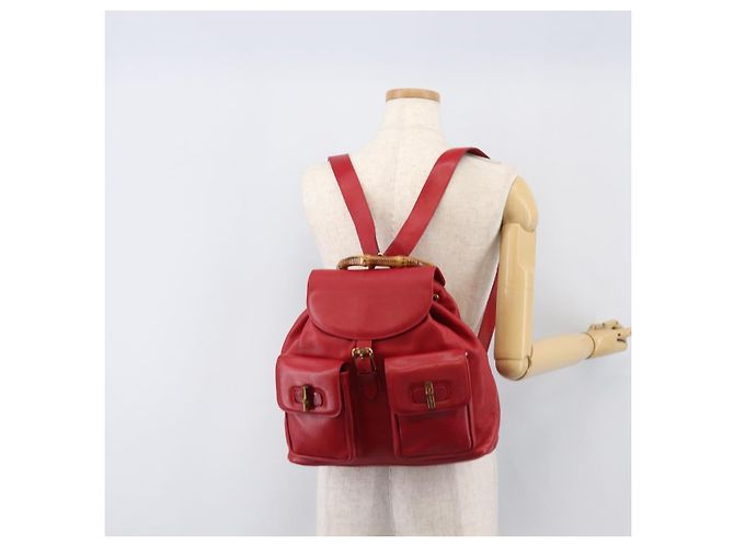 Zaino GUCCI Bamboo in pelle rosso e oro 003 2058 0016 Auth ep16261 D'oro - vista 29