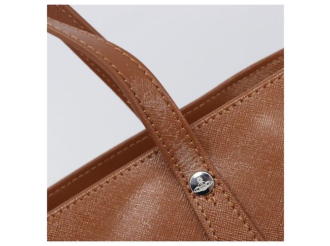 Borsa Tote Vivienne Westwood Pelle Marrone Argento Auth 207699A - vista 10