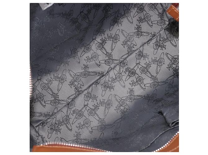 Borsa Tote Vivienne Westwood Pelle Marrone Argento Auth 207699A - vista 11