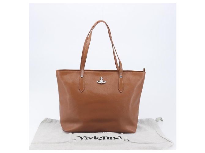 Borsa Tote Vivienne Westwood Pelle Marrone Argento Auth 207699A - vista 12