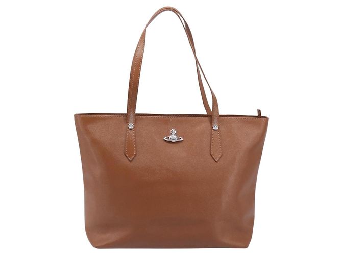 Borsa Tote Vivienne Westwood Pelle Marrone Argento Auth 207699A - vista 13