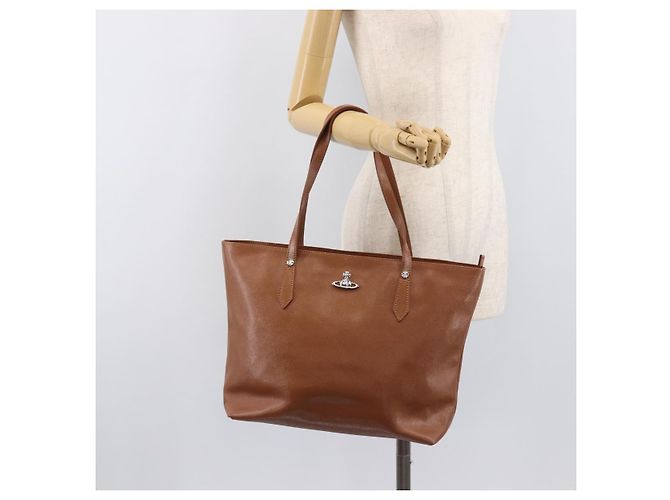 Borsa Tote Vivienne Westwood Pelle Marrone Argento Auth 207699A - vista 24