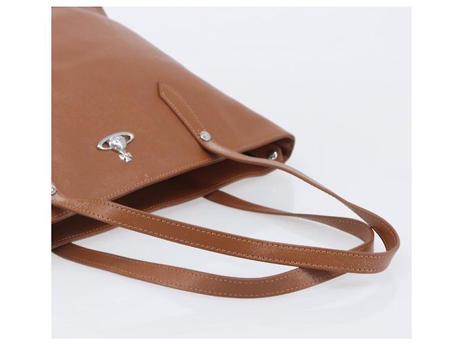 Borsa Tote Vivienne Westwood Pelle Marrone Argento Auth 207699A - vista 7