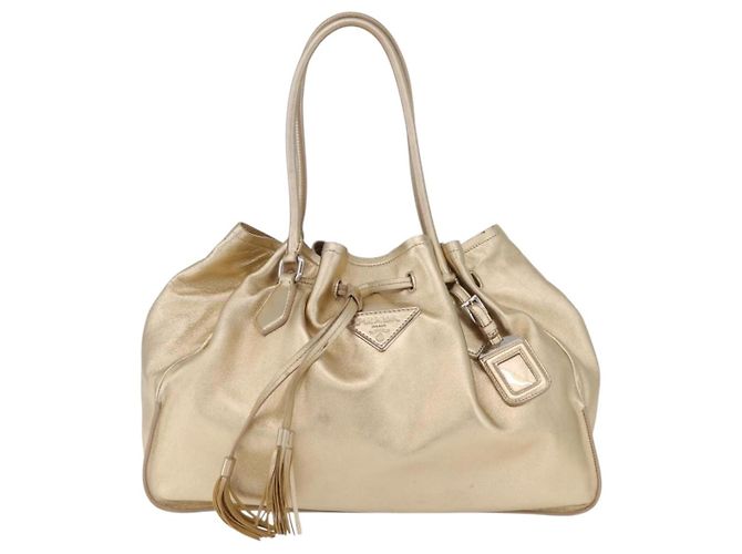Tote Sac Cabas PRADA en Cuir Or Argent Auth 207552A Argenté Doré - vue 13
