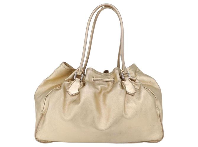 Tote Sac Cabas PRADA en Cuir Or Argent Auth 207552A Argenté Doré - vue 2