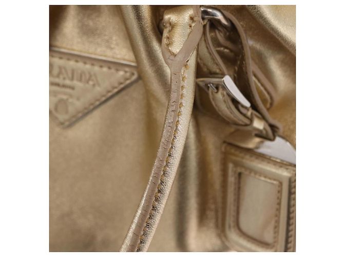 Tote Sac Cabas PRADA en Cuir Or Argent Auth 207552A Argenté Doré - vue 22