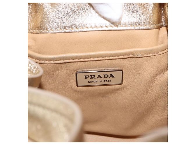 Tote Sac Cabas PRADA en Cuir Or Argent Auth 207552A Argenté Doré - vue 25