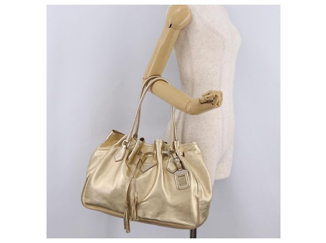 Tote Sac Cabas PRADA en Cuir Or Argent Auth 207552A Argenté Doré - vue 31