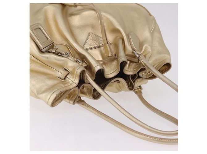 Tote Sac Cabas PRADA en Cuir Or Argent Auth 207552A Argenté Doré - vue 8