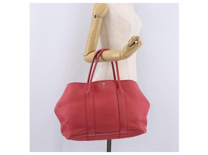 Hermès HERMES Garden Party PM Tote Bag Leder Rosa Silber Auth ka6450V Pink - Ansicht 27