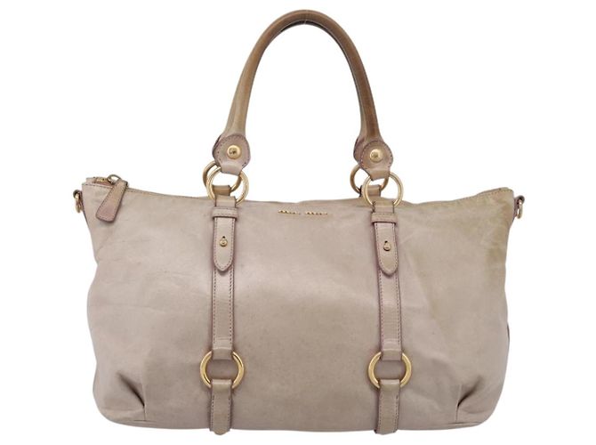 Borsa a mano Miu Miu in pelle beige tono oro Auth 167653 - vista 13