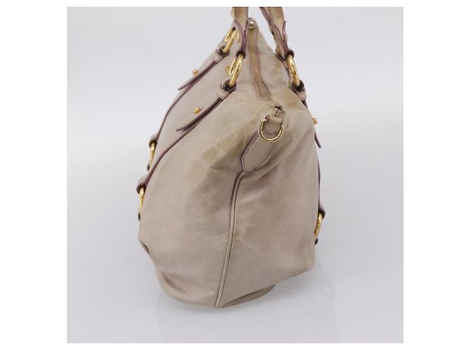 Borsa a mano Miu Miu in pelle beige tono oro Auth 167653 - vista 4