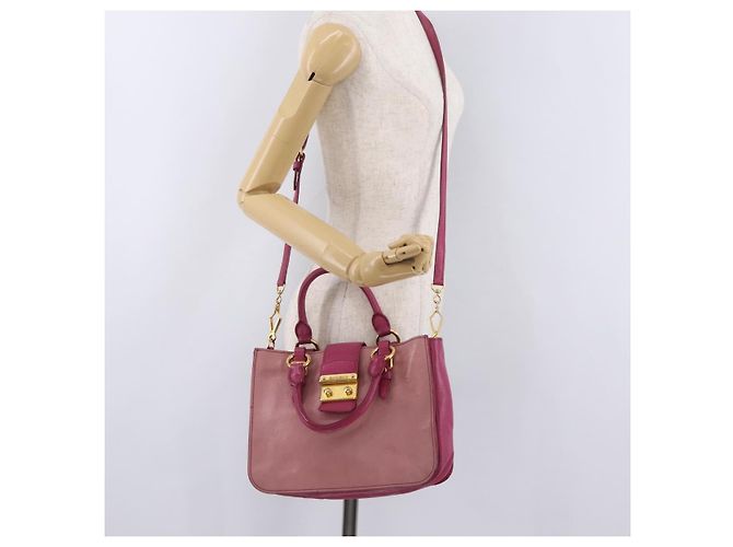 Borsa a mano Miu Miu Madras in pelle 2way Rosa Tono Oro Auth BA16083 - vista 38