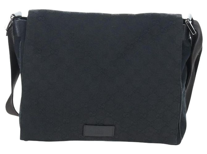 Bolsa de Ombro GUCCI GG Canvas Preta Prata 146236 Auth 205299V Preto - vista 13