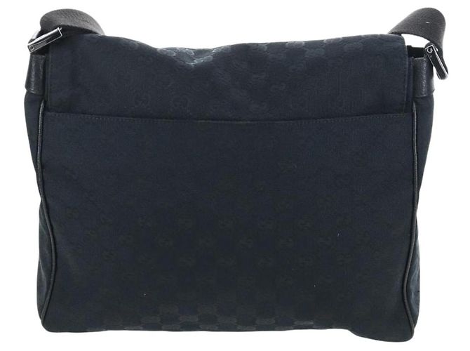 Bolsa de Ombro GUCCI GG Canvas Preta Prata 146236 Auth 205299V Preto - vista 2