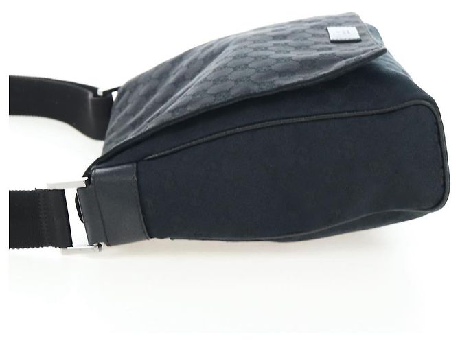 Bolsa de Ombro GUCCI GG Canvas Preta Prata 146236 Auth 205299V Preto - vista 3