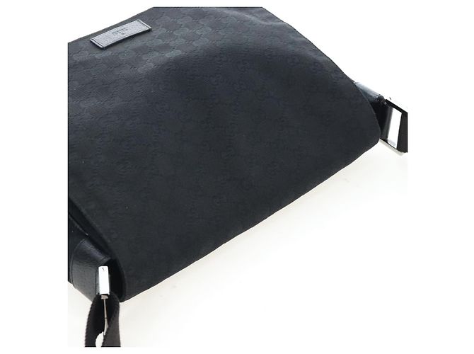 Bolsa de Ombro GUCCI GG Canvas Preta Prata 146236 Auth 205299V Preto - vista 6