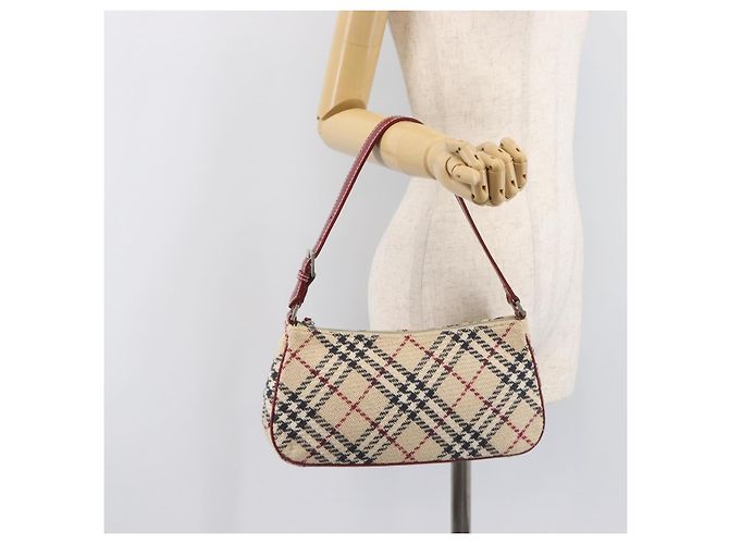 Borsa a mano BURBERRY Nova Check Blue Label Canvas Beige Silver Auth 205362V Argento - vista 23