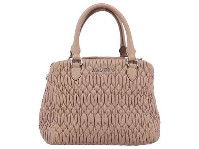 Bolsa de mão Miu Miu em couro 2way Beige Silver Auth 206656 Prata Bege - vista 13