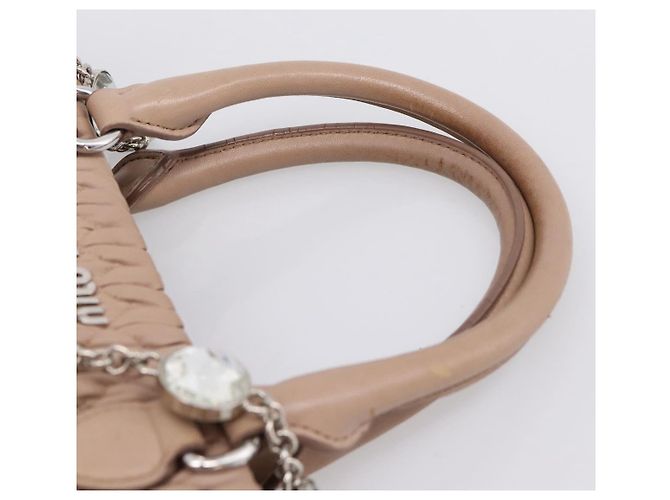 Bolsa de mão Miu Miu em couro 2way Beige Silver Auth 206656 Prata Bege - vista 14