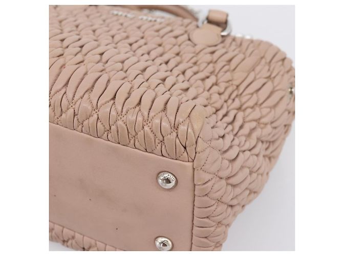 Bolsa de mão Miu Miu em couro 2way Beige Silver Auth 206656 Prata Bege - vista 16