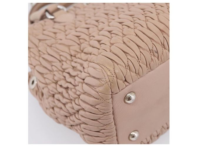 Bolsa de mão Miu Miu em couro 2way Beige Silver Auth 206656 Prata Bege - vista 17