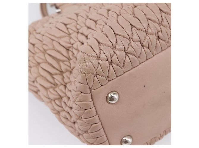 Bolsa de mão Miu Miu em couro 2way Beige Silver Auth 206656 Prata Bege - vista 19